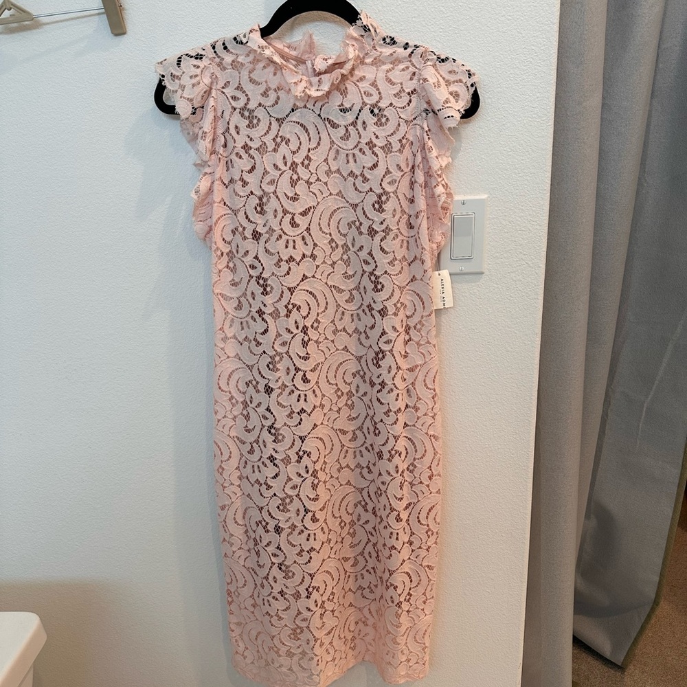 Alexia Admor Pink Lace Sheath Dress Mock Neck Midi